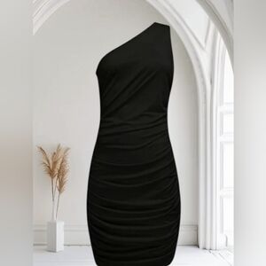 A NEW DAY BLACK RUCHED ONE SHOULDER BODYCON DRESS NWT SIZE L